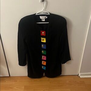 Simon Chang Black Blazer with Multicolor Buttons